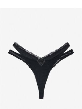 For Love & Lemons Black Lace Double-Strap Thong Brie Panty | Medium (M) | NWT